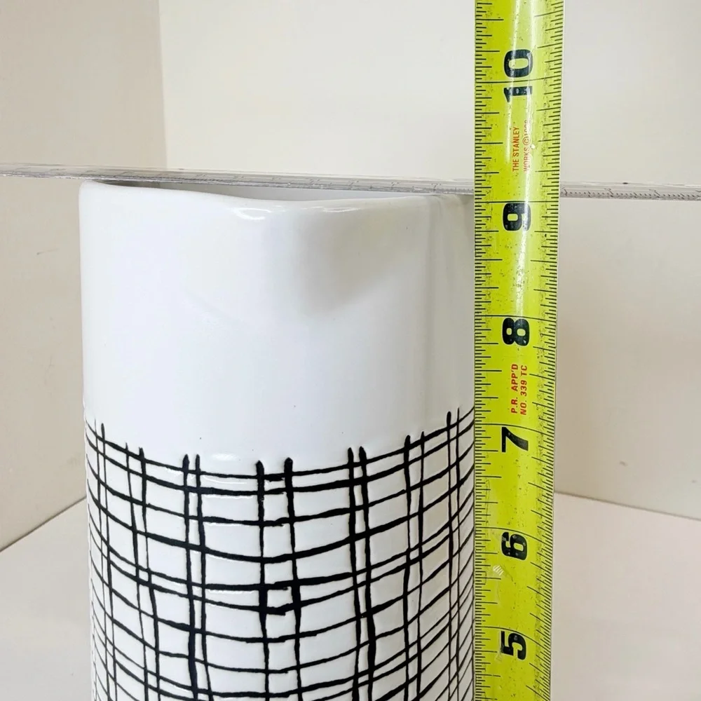 Pier 1 Imports Retired Ceramic Pitcher MCM Retro Off White Black Cross Hatch - Picture 7 of 10